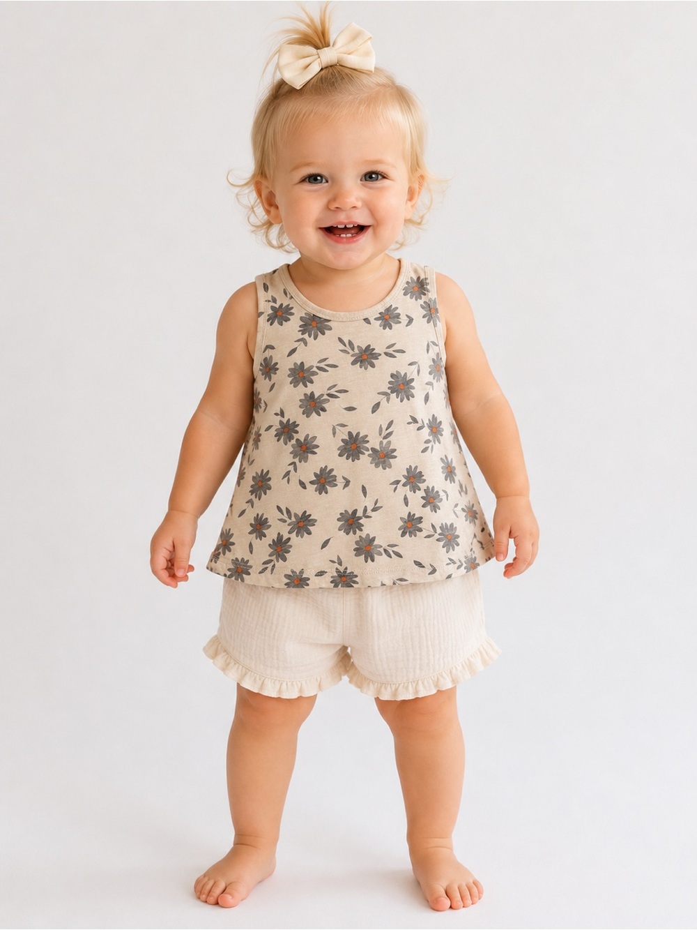 Rylee + Cru Floral Swing Tank Top Cream Daisy Print | Size 6–12 Months